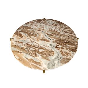 Elegante e robusto tavolino da caffè in marmo marrone con struttura in metallo dorato a basso profilo Design moderno salvaspazio per soggiorno - Product Image 4