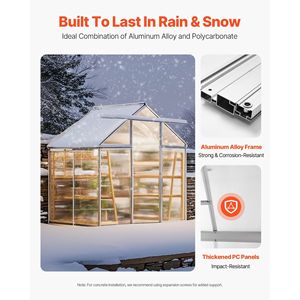 Ventana de Ventilación Ajustable de 6 x 4 Pies, Invernadero Exterior de Policarbonato con Puerta Corredera Estilo Pabellón, Invernaderos y Cuartos de Jardín - Product Image 2
