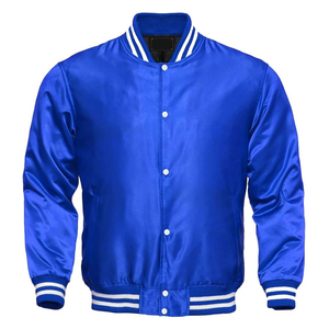 Vestes de sport d'équipe personnalisées en gros, blanches et bleues, vestes de baseball personnalisées pour hommes, vestes en satin de qualité supérieure personnalisées - Product Image 3