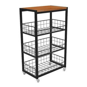 Chariot utilitaire roulant en métal noir à 3 niveaux avec roues, panier de rangement en fil métallique peu encombrant pour la cuisine et la maison - Product Image 3