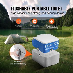 WC Portatile per Campeggio con Serbatoio di Scarico da 5,3 Galloni e Serbatoio di Lavaggio da 3,2 Galloni, con Borsa per il Trasporto e Sistema di Scarico a Pressione con Pulsante per Uso in Bagno - Product Image 2