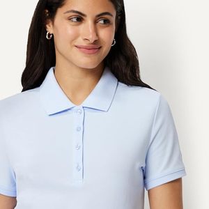 Polo à manches courtes en coton piqué bleu clair uni pour femme, style décontracté, coupe classique - Product Image 6