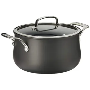 Olla para sopa antiadherente negra de 20 cm con tapa de vidrio, apta para inducción, olla profunda para cocinar, con doble asa, utensilios de cocina. - Product Image 3