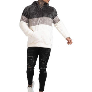 Pull à capuche en sherpa pour homme, polaire épaisse, couleurs contrastées, pull chaud d'hiver, manches longues, motif uni - Product Image 3