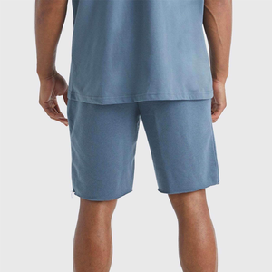 Ensemble T-shirt et short respirant en coton uni pour homme, col montant, tissu tricoté, décontracté, délavé à l'acide, 250 GSM, 2 pièces, tenue d'été - Product Image 6