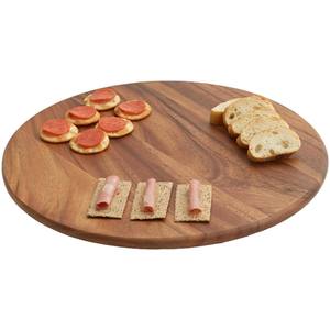 Round Wooden Serving <b>Plate</b> Natural Acacia Wood Handcrafted Single Tier Modern Rustic Kitchen Tableware Durable Storage Holder - Product Image 2