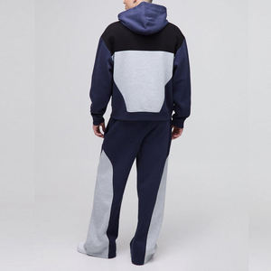 Custom Navy <b>White</b> Color Block Hoodie Tracksuit Cotton Fleece Sweat Suit Relaxed Fit <b>Jogger</b> Set Unisex Streetwear Apparel - Product Image 4