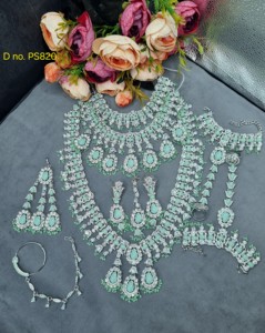 Conjunto de Joyería de Circonia Cúbica para Novia de Diseño, Collar Largo, Pendientes, Anillo Nasal Hathphool, Set Nupcial Completo, Proveedor - Product Image 1