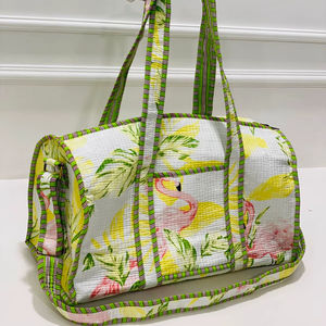 Bolsa de Viaje Acolchada con Estampado de Flamencos, de Algodón Ligero, Ecológica, Moderna y de Lujo, de Gran Capacidad, para Fin de Semana, Tipo Bolso de Hombro - Product Image 1