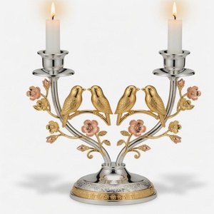 Paire de chandeliers en aluminium moulé en forme d'oiseaux, plaqué nickel argenté, centre de table de mariage, porte-bougie romantique, décoration de table - Product Image 3