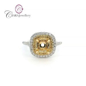 CLÁSICO DOBLE HALO ORO DE 18K AU750 BLANCO SOILD Y AMARILLO DOS TONOS DIAMANTE NATURAL REAL 6X6MM MONTAJE DE ANILLO DE COJÍN - Product Image 1