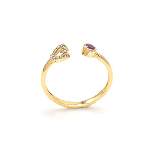 Ready to Ship Bezel <b>Set</b> 3mm Burma Ruby Adjustable <b>Ring</b> in 18k Solid Yellow <b>Gold</b> Diamond Heart Design <b>Ring</b> Perfect Gift for Love - Product Image 5