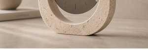 Minimalist Wood Desk <b>Clock</b> With Ceramic Base Silent Quartz Movement Circular Design - Product Image 2
