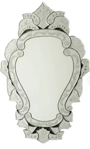 Elegant <b>Antique</b>-Style Venetian Accent Mirror Featuring Beveled Glass Panels, Ornate Floral Engravings, and Timeless European - Product Image 1