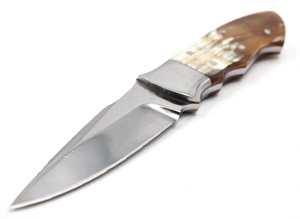 Couteau utilitaire compact artisanal en acier à pointe tombante avec manche en corne naturelle et garde en acier - Product Image 3