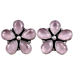 Pendientes de tuerca florales de latón chapado en oro de 18 quilates con circonitas multicolor y engaste de bisel, estilo antiguo, para mujer |   Joyería Tribal Boho, Regalo para - Product Image 5