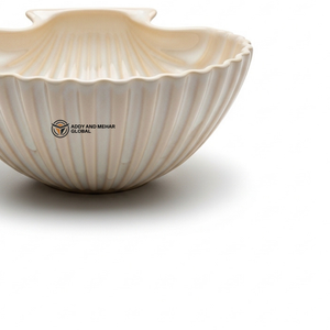 ชามเซรามิครูปเปลือกหอยสีเบจ ชามใส่ของว่าง ผลไม้ สลัด ลายริบบิ้น ตกแต่งสวยงาม สำหรับใช้ในบ้านและครัว - Product Image 3