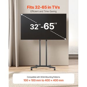 Carrello TV Mobile con Ruote, Supporto Monitor Portatile Regolabile in Altezza, Staffa TV su Ruote per Schermi da 32-65 Pollici, Capacità 88 Libbre - Product Image 3