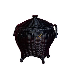 Panier de rangement en rotin noir tressé à la main, design flexible, panier cadeau créatif en forme de chaudron, décoration d'Halloween effrayante - Product Image 1