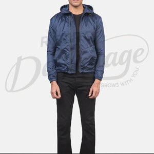 Veste à capuche légère bleu marine pour homme, coupe ajustée, coupe-vent, fine, décontractée, zippée, pour le printemps - Product Image 4
