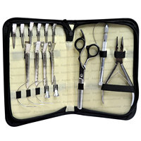 Kit complet d'extensions capillaires en acier inoxydable avec pince à 1 trou, crochet de pose de mèches, pinces bec de canard, ciseaux à effiler et anneau de séparation