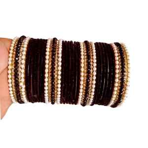 Wholesale High-grade <b>Indian</b> Style Geometric Churiya <b>Bangle</b> Set Wedding Latest Design <b>Silver</b> Plated Pearl Trendy Women's <b>Bangles</b> - Product Image 1