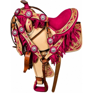Selle de cheval western en cuir artisanal haut de gamme, équipement d'équitation personnalisé avec décorations florales, conchos et étriers - Product Image 3
