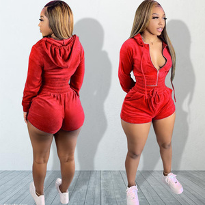 Women's <b>Black</b> Velvet Hooded Zipper <b>Jumpsuit</b> Full Sleeve Solid Color Casual <b>One</b> Piece Set Breathable Knitted <b>All</b> Seasons Wear - Product Image 5