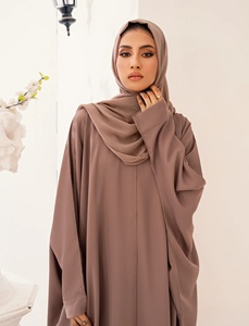 Conjunto de Abaya de Estilo Mariposa, Sencillo, de Manga Larga, para Mujeres Musulmanas, para Uso Diario, en Tela Nida de Poliéster, Largo hasta el Suelo, Estilo Saudí, Cobertura Completa - Product Image 4