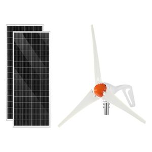 Kit Ibrido Solare-Eolico 200W con 2 Pannelli Solari Monocristallini da 100W, Turbina Eolica 12V 400W, Sistema MPPT per Impianti Elettrici RV - Product Image 1