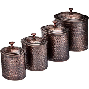Prime Quality Stainless Steel Hammered Canister Set With Lids Silver Metal <b>Kitchen</b> <b>Storage</b> Containers For Flour Sugar Coffee - Product Image 3