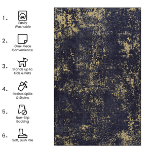 Tappeto Runner Lavabile Nero MAVAL 76x25 cm con Dettagli Oro Colore Nero+Oro - Product Image 6
