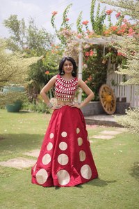 <b>Red</b> color Flared Lehenga Choli for Women Chaniya Choli With Dupatta Gujarati Festive Dress Navratri Lehenga for Women - Product Image 3