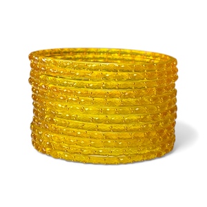 Most Selling Kashmiri Gold Plated Emerald Cut Raindrop Pearl Golden Yellow Trendy Wedding Glass <b>Bangles</b> Festive Wear Ready - Product Image 4