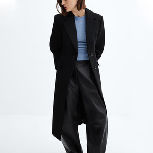 <b>Black</b> Color <b>Women's</b> <b>Wool</b> <b>Coat</b> Double Breasted Long Solid Color Full Sleeve Notched Collar Winter Outerwear Elegant Style - Product Image 2