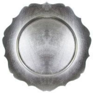 Assiette de présentation ronde en métal argenté à bord festonné, plateau décoratif pour événements de luxe et fêtes, vente en gros - Product Image 1