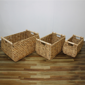 Natural Water Hyacinth Rectangle Storage <b>Basket</b> With Handles Rustic Multi Purpose Home Organization Bin - Product Image 6