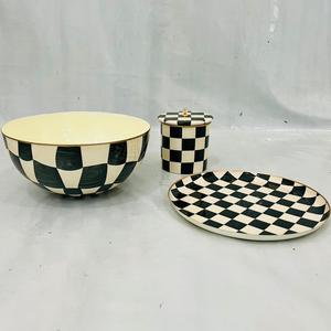 Cuenco de acero dulce esmaltado a mano con diseño a cuadros multicolor, acabado brillante, estilo rústico, cuenco profundo, no tóxico - Product Image 2