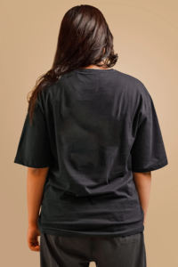 New Article Women's Black Oversized Crew Neck T-<b>Shirt</b> Short Sleeve Loose Fit 100% Cotton Jersey Breathable <b>Flame</b> Logo Print - Product Image 3