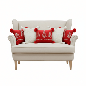 5PC Festive Red Christmas Tree and <b>Cream</b> Holiday Pillowcase Set for <b>Sofa</b> Bed & Home Decor - Product Image 1