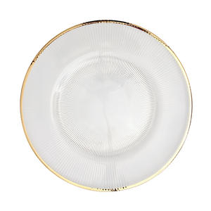 Assiettes de présentation de banquet à rayures demi-lune de style européen, assiettes de service en verre à bord doré, modernes pour mariage occidental - Product Image 3