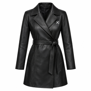 Abrigo Largo de Cuero Genuino para Mujer |   Gris Negro Marrón |   Fabricante OEM ODM |   Diseño de Alta Calidad - Product Image 1