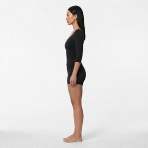 Women’s Fitted <b>Long</b> <b>Sleeve</b> <b>Top</b> and Shorts Set <b>Stretch</b> Activewear Two Piece Fitness Yoga Workout Clothing Custom Made - Product Image 3