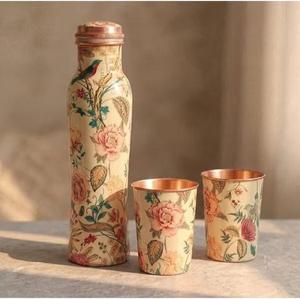 Juego de botella y taza de agua de cobre con diseño marroquí, vajilla portátil para viaje - Product Image 2