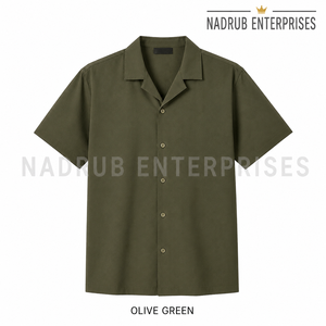Camisa de manga corta informal ecológica de punto liso unisex para hombre con cuello cubano NADRUB - Product Image 4