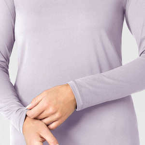 Haut de blouse en tricot à manches longues lavande pour femme, col rond, uniforme d'hôpital - Product Image 5