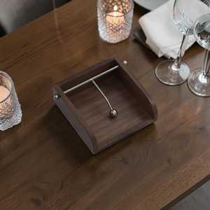 Handmade Personalized Pattern Tabletop Napkin <b>Holder</b> Square Box Shape Wood Base Steel <b>Rod</b> Small size Modern Dining Table By UO - Product Image 3