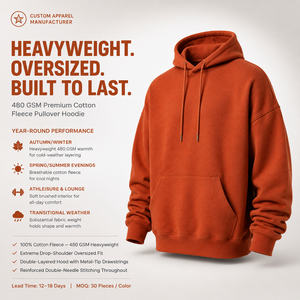 Sudadera con Capucha Oversize para Hombre, Color Sólido, Forro Polar, Estilo Casual, para Invierno, Naranja, Tejido de Algodón, Lavado Ácido - Product Image 5