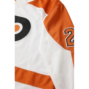 Oversized Orange STREETWEAR <b>Long</b> <b>Sleeve</b> Sport Jersey Men's <b>White</b> Orange Contrast Trim O-Neck Regular Fit Printed Woven Polyester - Product Image 3