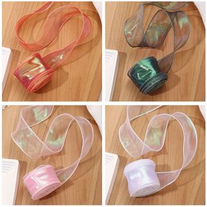 5 Rotoli di Nastro in Organza Trasparente Scintillante da 10 Iarde, Larghezza 1,5 Pollici, Bordo Laserato, 5 Colori, Nastro in Chiffon per Artigianato Fai-da-Te e Confezioni Regalo - Product Image 2